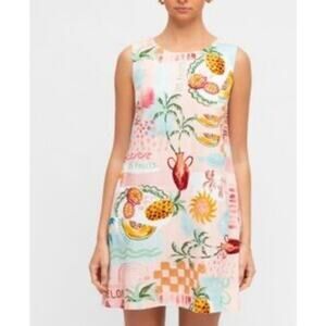 Paper Heart Linen Blend Mini Dress XL Pink Tropical Fruit Beachy Coastal Resort
